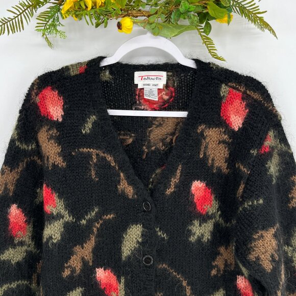 Vintage Talbots Floral Vine Pattern Mohair Blend Cardigan Sweater Size Medium - Picture 4 of 7